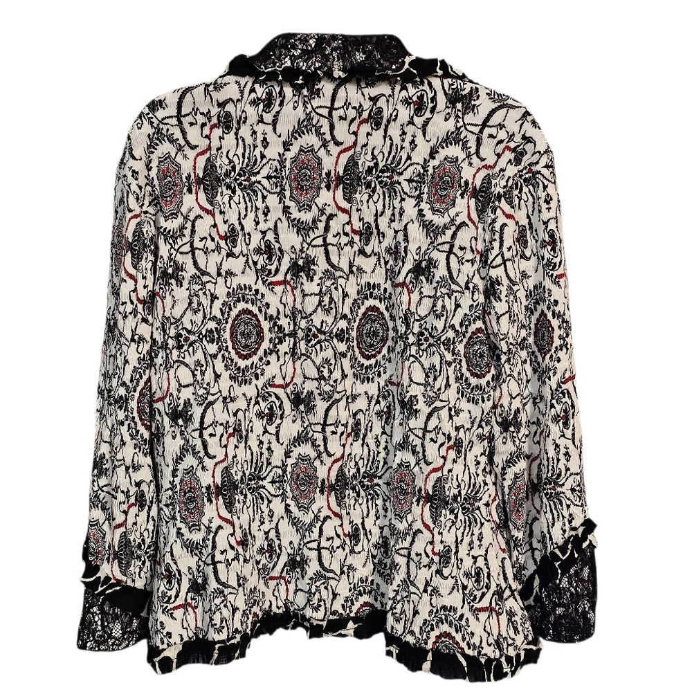 Alberto Makali Boho Lace Trim Medallion Jacket Crinkle Knit Art-To-Wear Y2K XL - Picture 9 of 15